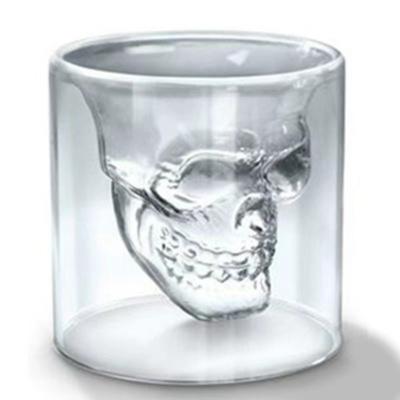 China Stylish Double Wall Shot Glass Vodka Heat Resistant Glass Shot Glasses Skeleton Wholesale Mug for sale