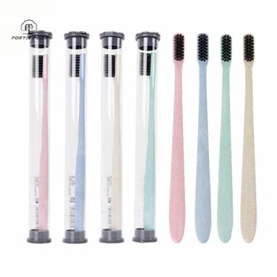 China Independent Packing Wheat Straw Toothbrush Bamboo Charcoal Hair Toothbrush Reusable/Degradable Soft Adult Portable Travel Toothbrush for sale