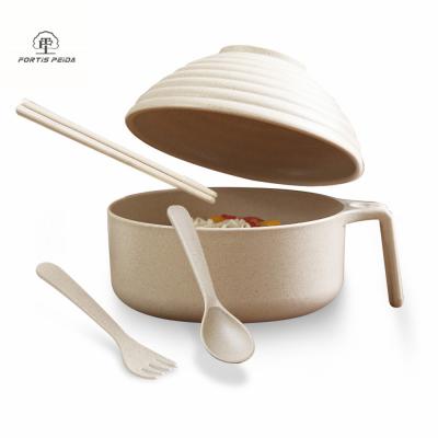 China Eco-friendly Instant Noodle Snack Shell Wheat Straw Bowl Reusable / Biodegradable Fried Chicken Box With Lid And Handle for sale