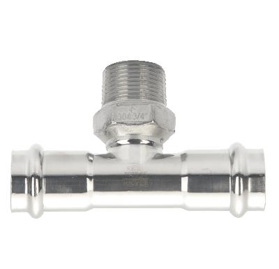 China Traditional Stainless Steel Press Plumbing Fitting Tee With Male Threaded Branch Joint for sale