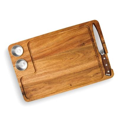 China Sustainable Perfects Morden Handmade Environmental Juice Groove Serving Wooden Steak Board for sale