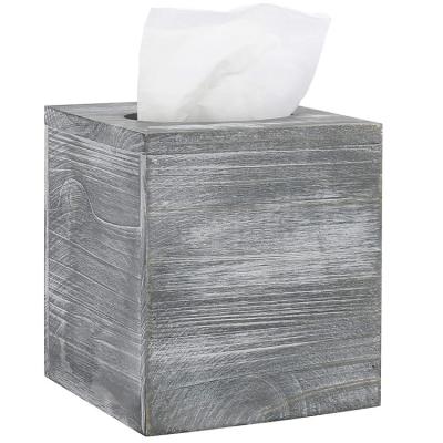 China Best Selling Minimalist Wooden Square Tissue Box Cover Gray Vintage Home Decorative Solid Handmade Large Capacity for sale