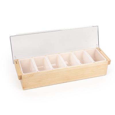 China Viable Wooden Box Container With 6 Compartment Condiment Rack With Clear Storage Rack Lid Container Candy Wooden Nut Storage Box for sale