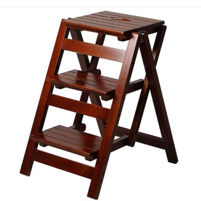 China Best Selling Sturdy Handmade Multi Functional Vintage Stools Home Foldable Wooden Folding Ladder for sale