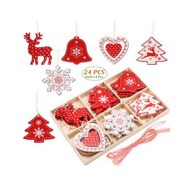 China China Finished Natural Wood Slices Set 24 Pcs Wood Pendants Kit Hanging Ornaments For Tree Wall Valentine's Day for sale