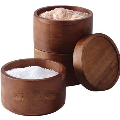 China Wooden Spice Sugar Salt Box Seasoning Dry Storage Kitchen Box Condiment Salt Box for sale