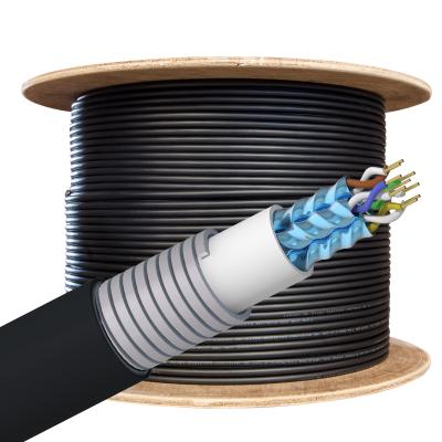 China Heavy Duty Indoor Armored Live Outdoor Direct Bulk Cable LAN Stainless Steel Indoor Armored Burial STP Cat.6A Protected Cable 100m 305m 500m for sale