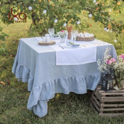 China Costom Logo Pleated Flounces Plain Simple Reusable Nordic Round Linen Cloth Table Cloth For Wedding Party for sale