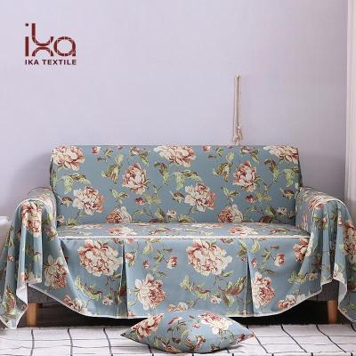 China Reusable Hot Sale Farmhouse Style All Inclusive Stretch Cushion 3 Seater Sofa Flower Cushion Cover With Skirt for sale