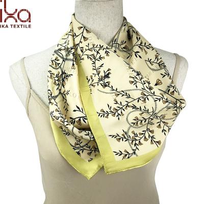 China Square Amazon Hot Sale Double Faced Digital Print Pure Silk Satin Scarf With Hand Rolled for sale