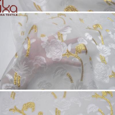 China Rose Floral Gold Brocade Mulberrry Chiffon Jacquard Breathable Silk Metallic Fabric for sale