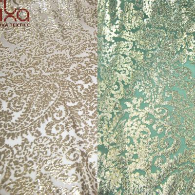 China Breathable Paisley Shinny Chiffon Metallic Gold Lurex Staple Jacquard Fabric for sale