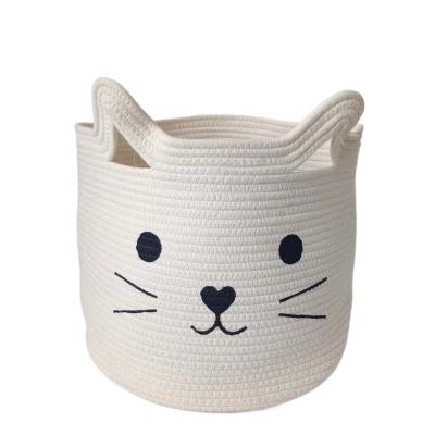 China Behind Doors/On Walls Washable Cotton Rope Basket Woven Laundry Basket Baby Toy Basket With Handle Storage Wire Laundry Basket for sale