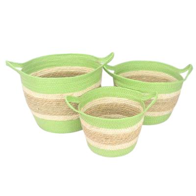 China Living Room Toy Basket Washable Cotton Rope Baby Woven Laundry Basket With Handle Storage Wire Laundry Basket for sale