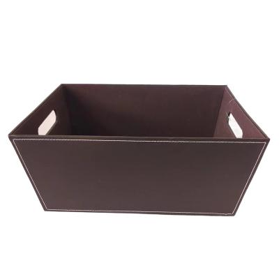 China Factory Stocked Wholesale Customized Faux Leather Basket PU Leather Wine Storage Gift Basket Organizer Basket for sale