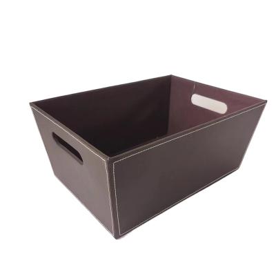 China Factory Stocked Wholesale Customized Faux Leather Basket PU Leather Wine Storage Gift Basket Organizer Basket for sale