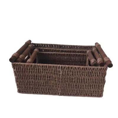 China Brown Color Plant Plankton Paper Handmade Rope Woven Storage Box Stocked Basket With Sundry Bath Towel Cosmetic Holder for sale