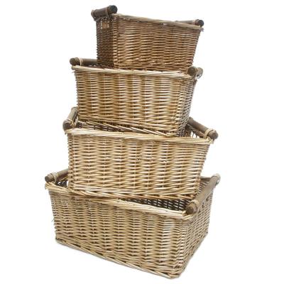 China Wholesale Handmade Rectangular Natural Wicker Craft Stocked Willow Picnic Storage Rattan Baskets With Cooler Wood Desk for sale