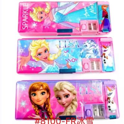 China Schools & Office Desks Spiderman Sofia Frozen Unicorn Princess Stationery Box Boys And Girls Plastic Pencil Case With Pencil Sharpener for sale