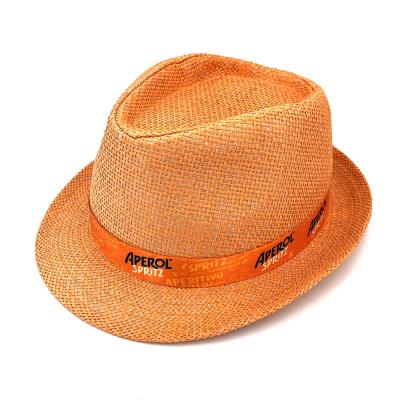 China Custom Logo Printing Straw Mesh Fedora Agriculture Promotional Advertising Cuban Hat for sale