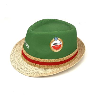 China Promotional Customized Hot Stamping Cheap Farming Summer Plain Fedora Paper Straw Beach Panama Hat for sale