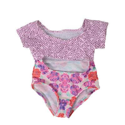 China Breathable Baby Pink Flower Printing Summer Swimwear Boutique Kids Beach One-piece Swimming Suits for sale