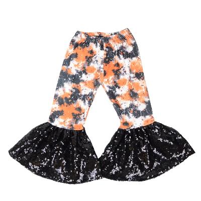 China Anti-wrinkle halloween tollder kids tie dye pants girls sequin bell bottom long pants leggings for sale