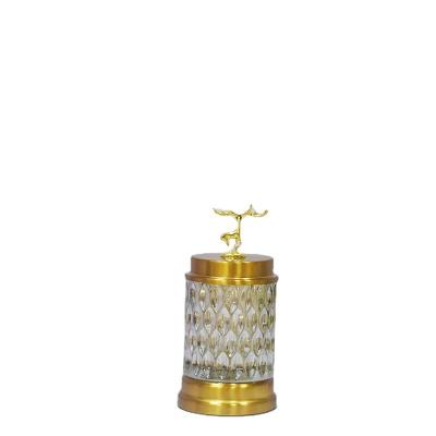 China Nordic Light Luxury Europe Porch Decoration Home Ornaments Wedding Sugar Box Sugar Gold Glass Jar for sale