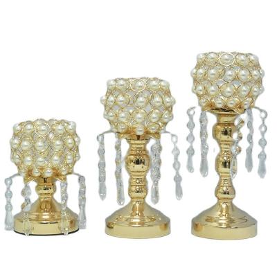 China European American Luxury Candlestick Candle Holder Round Pearl Ball White Crystal Crystal Candlestick Decoration for sale