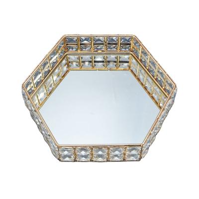 China European Simple Storage Tray Decoration Makeup Beauty Cosmetics Crystal Glass Hexagonal Tray for sale