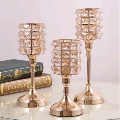 China European Size Quality Stand Embossed Pattern Gold Base Electroplate Table Decor Crystal Candlestick for sale