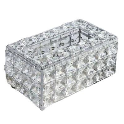 China Luxury Home Use Living Room Bathroom Car Decorative Silver Gold Square Crystal Tissue Holder for sale