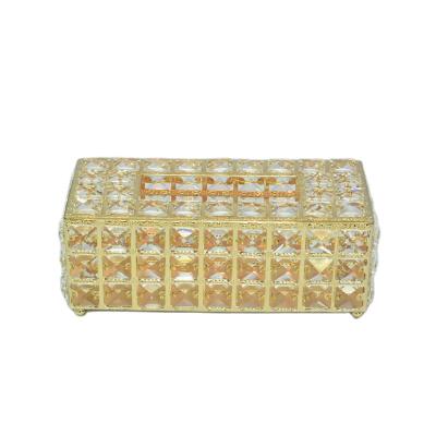 China Middle East Makers Point Home Artifact Metal Wedding Decoration European 9 Grids Rectangular Crystal Tissue Box Extended Version for sale