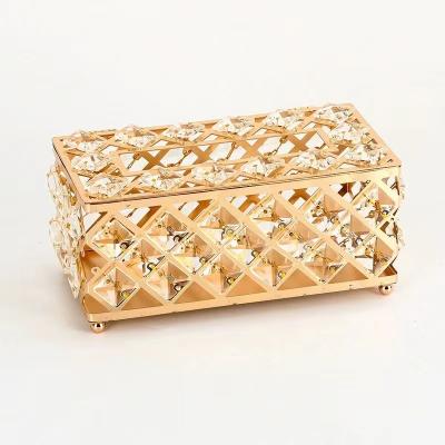 China European American Simple Diagonal Lattice Ornaments Decoration Living Room Bathroom Style Crystal Tissue Box for sale