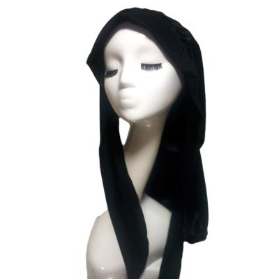 China Wholesale Custom Logo Hood Striped Long Hair Satin Hood With Stretch Ties for sale