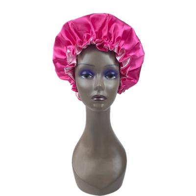 China Factory Wholesale Silk Dobby Hood Custom Double Layer Sleep Hair Bonnets With Logo Satin Bonnets for sale