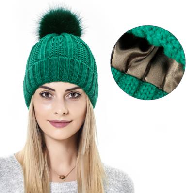 China Wholesale JOINT Women's Knitted Custom Warm Hats Winter Hats With Satin Lining for sale