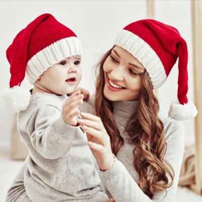 China Wholesale Christmast Ornament Winter Mom and Kids Knitted Hat Baby Acrylic Mother Christmas Warm Hat for sale