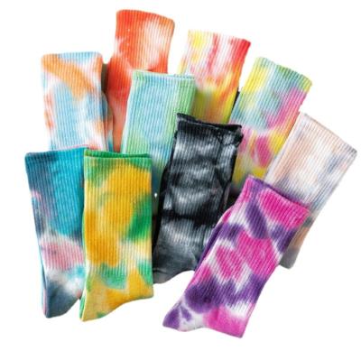 China Wholesale Breathable Basketball Sports Socks Tie Dye Big Color Crochet Tall Tube Socks Solid Color Couple Socks for sale