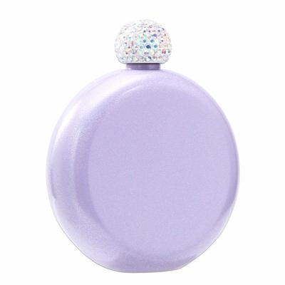 China 8oz Mini Portable Stainless Steel Hip Flask Gift, Colorful Small Round Whiskey Jug With Rhinestone Lid for sale