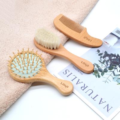 China Factory Direct Sale Nondisposable Customized Logo Newborn Goat Hair Baby Hair Brush And Wooden Comb Set for sale