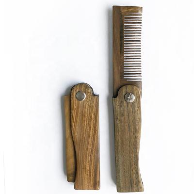 China Custom Hot Sale Home Logo Natural Wood Pocket Size Hair Detangling Beard Folding Comb for sale