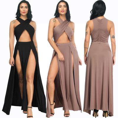 China 2023 Summer Drawstring Cavity Sexy Women Bandage Dress Slit Cavity Off Backless Long Maxi Dresses Plus Size 3XL for sale