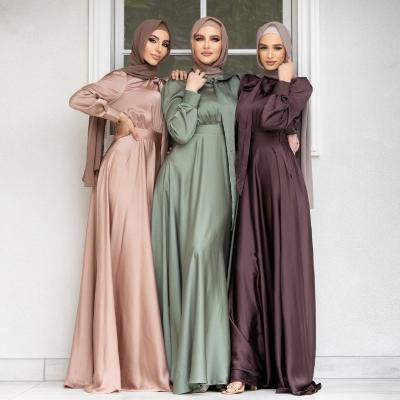 China Wholesale Custom High Quality Solid Arabic Muslim Women's Fashion Swing Satin Dress Anti-wrinkle Large Plus Size for sale