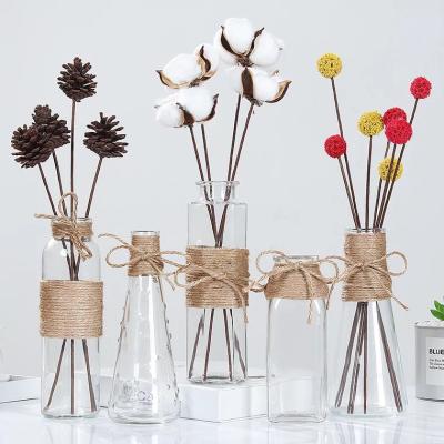 China Transparent glass vase hemp rope to Europe decorates the small and pure and fresh glass vase glass vase for sale