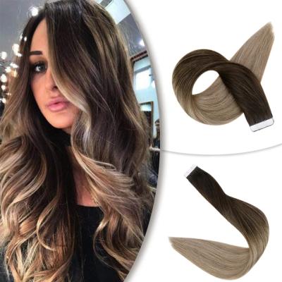 China Wholesale Cheap Double 12A Soft Smooth Thick Shedding Russian Barely Pulled Tape In Color Remy Human Hair Tape Balayage Virgin Hair Tape In Hair Extensions for sale