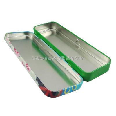 China Custom Printed Metal Tin Box With Hinged Lid Crayon Food Grade Rectangle Pencil Jewelry Gift Candy for sale