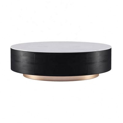 China Durable Luxury Gold Round Coffee Table Modern White Marble Coffee Tables In Living Room for sale