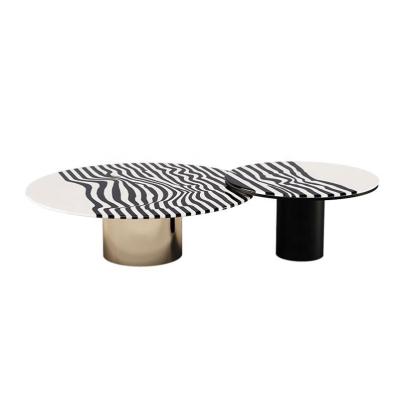 China Durable Metal Zebra Stripes Design Marble Coffee Table Round Coffee Tables For Hotel Home Office Furniture for sale