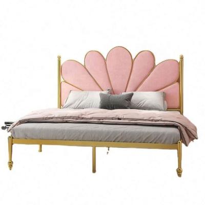 China Modern fashion girl room furniture gold iron frame model is the head of a bed metal legs hotel bed for sale